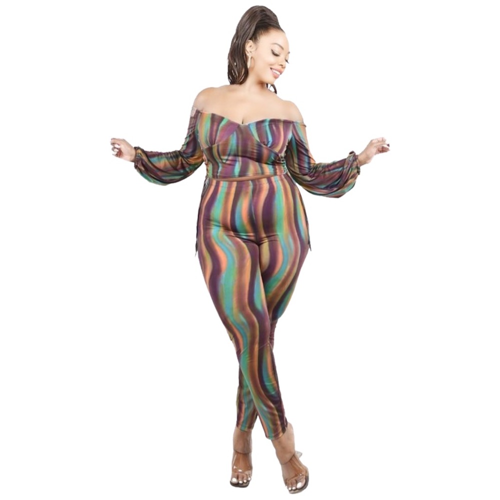 Multi color 2pcs plus size pants set